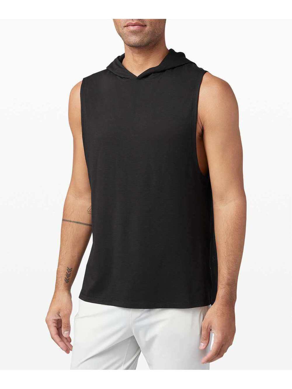 Lululemon Men's Black On Grid Sleeveless Hoodie - Size XL
